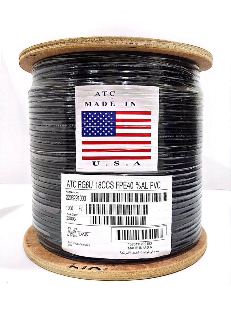 اس اي SE Pioneer كابل طبق أمريكي الصنع - كابل محوري لجهاز استقبال الأقمار الصناعية - لفة - أسود - الطول: 1000 ياردة / 304 - Image 1