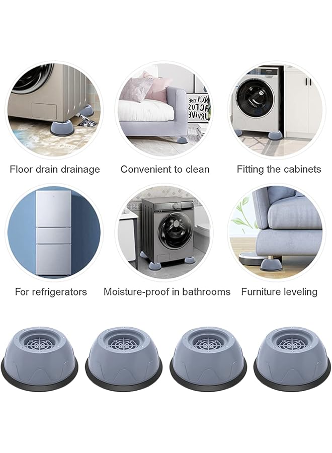 إيروريكس 4 قطع من وسادات أقدام مطاطية لغسالة الملابس مضادة للاهتزاز وممتصة للصدمات ومضادة للانزلاق ومضادة للضوضاء وأقدام غسالة الملابس للمجفف وغسالة الأطباق باللون الرمادي - Image 4