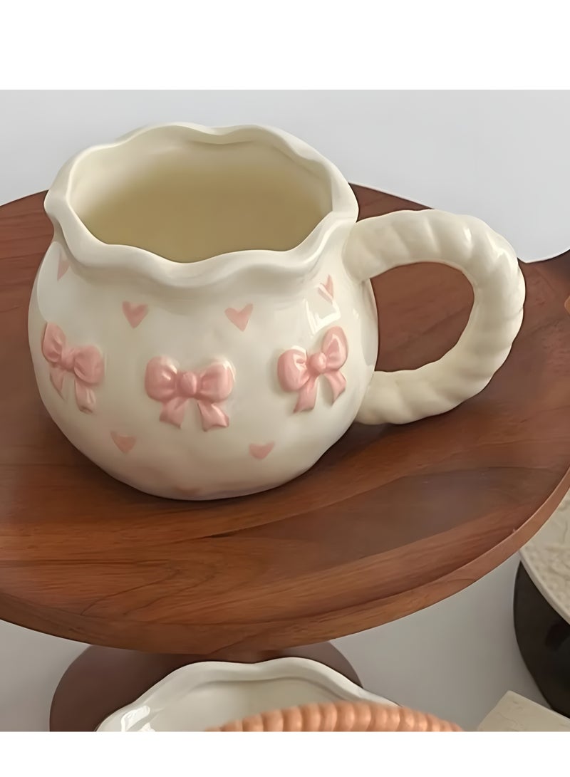 مج بورسلين سعه 380 مل بتصميم فيونكة وردية – أناقة تضيف لمسة مميزة لكل رشفة - Image 4