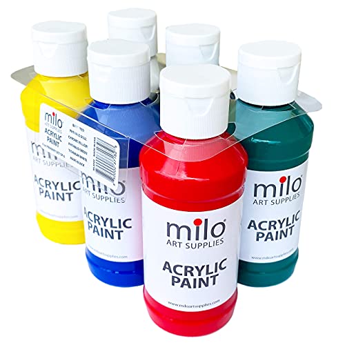 milo Acrylic Paint Set of 6 Colors | 4 oz Bottles | Student Primary Colors Acrylics Painting Pack | Made in the USA | Non-Toxic Art & Craft Paints for Artists, Kids, & Hobby Painters - Image 2