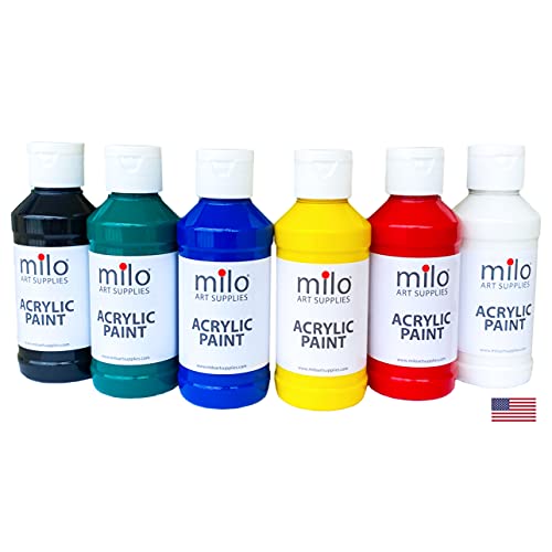milo Acrylic Paint Set of 6 Colors | 4 oz Bottles | Student Primary Colors Acrylics Painting Pack | Made in the USA | Non-Toxic Art & Craft Paints for Artists, Kids, & Hobby Painters - Image 1