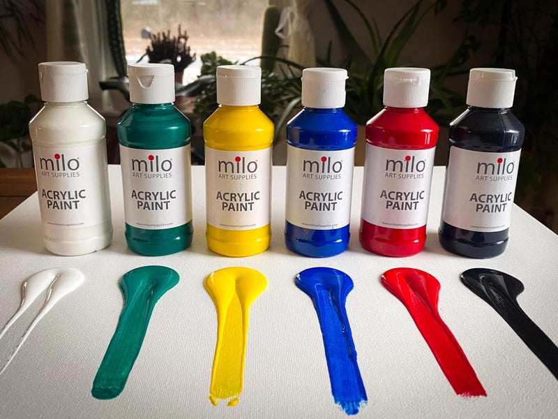 milo Acrylic Paint Set of 6 Colors | 4 oz Bottles | Student Primary Colors Acrylics Painting Pack | Made in the USA | Non-Toxic Art & Craft Paints for Artists, Kids, & Hobby Painters - Image 5