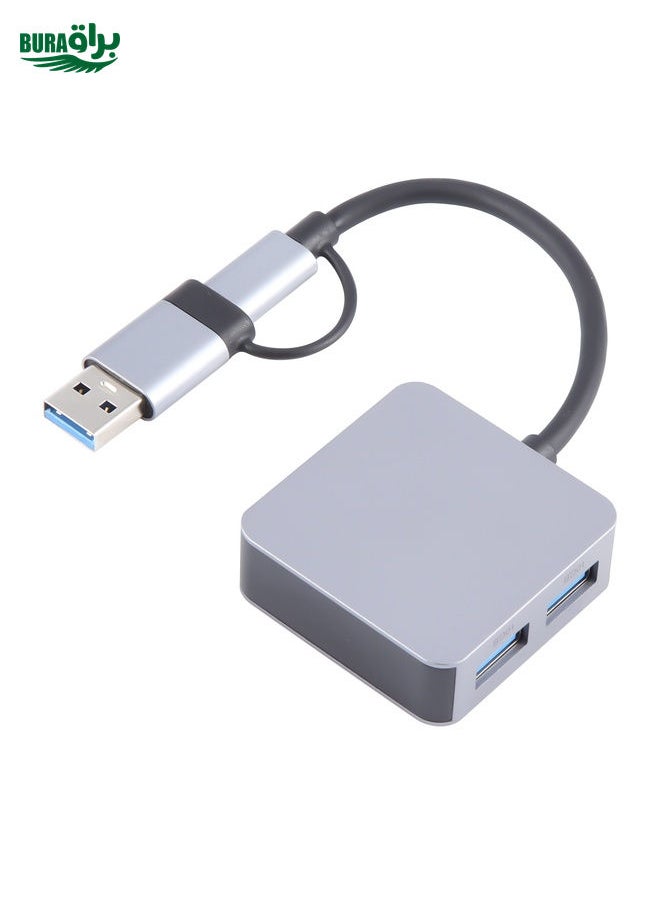 BURAQ BYL-2320A 4 in 2 USB + USB-C / Type-C to USB + USB-C / Type-C 4 Port HUB Adapter(Grey)  - Image 2