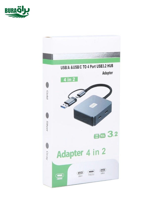 BURAQ - BYL-2320A 4 in 2 USB + USB-C / Type-C to USB + USB-C / Type-C 4 Port HUB Adapter(Grey) - Image 1