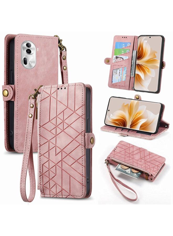 S-TOP Case For OPPO Reno11 5G Global Geometric Zipper Wallet Side Buckle Leather Phone Case - Image 1