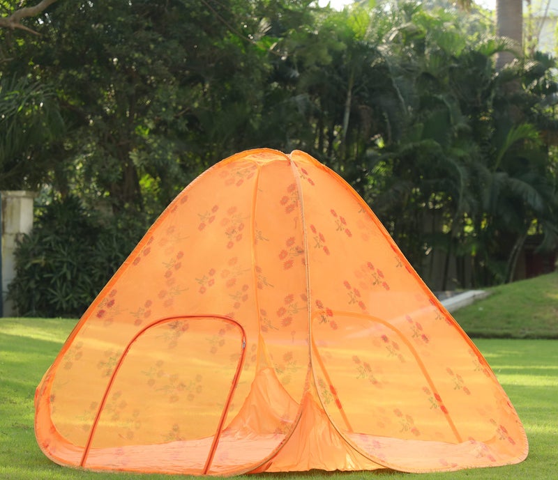 Kolar Flower Print Mosquito Net, Premium Orange Printed Machardani with Bottom for Indoor and Outdoor Use, Strong and Durable, Tent Type, Foldable, Corrosion Resistant - Image 5