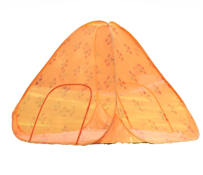 Kolar Flower Print Mosquito Net, Premium Orange Printed Machardani with Bottom for Indoor and Outdoor Use, Strong and Durable, Tent Type, Foldable, Corrosion Resistant - Image 3