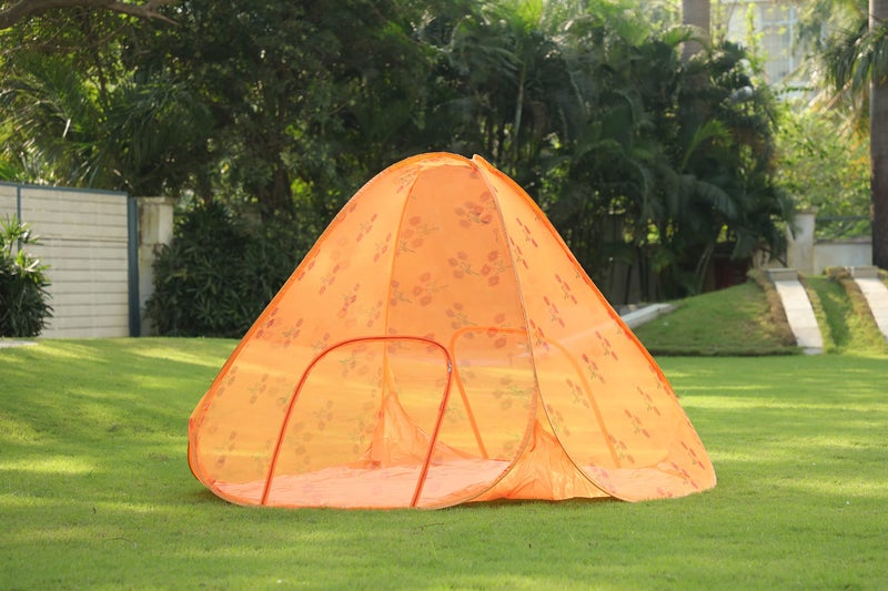 Kolar Flower Print Mosquito Net, Premium Orange Printed Machardani with Bottom for Indoor and Outdoor Use, Strong and Durable, Tent Type, Foldable, Corrosion Resistant - Image 2