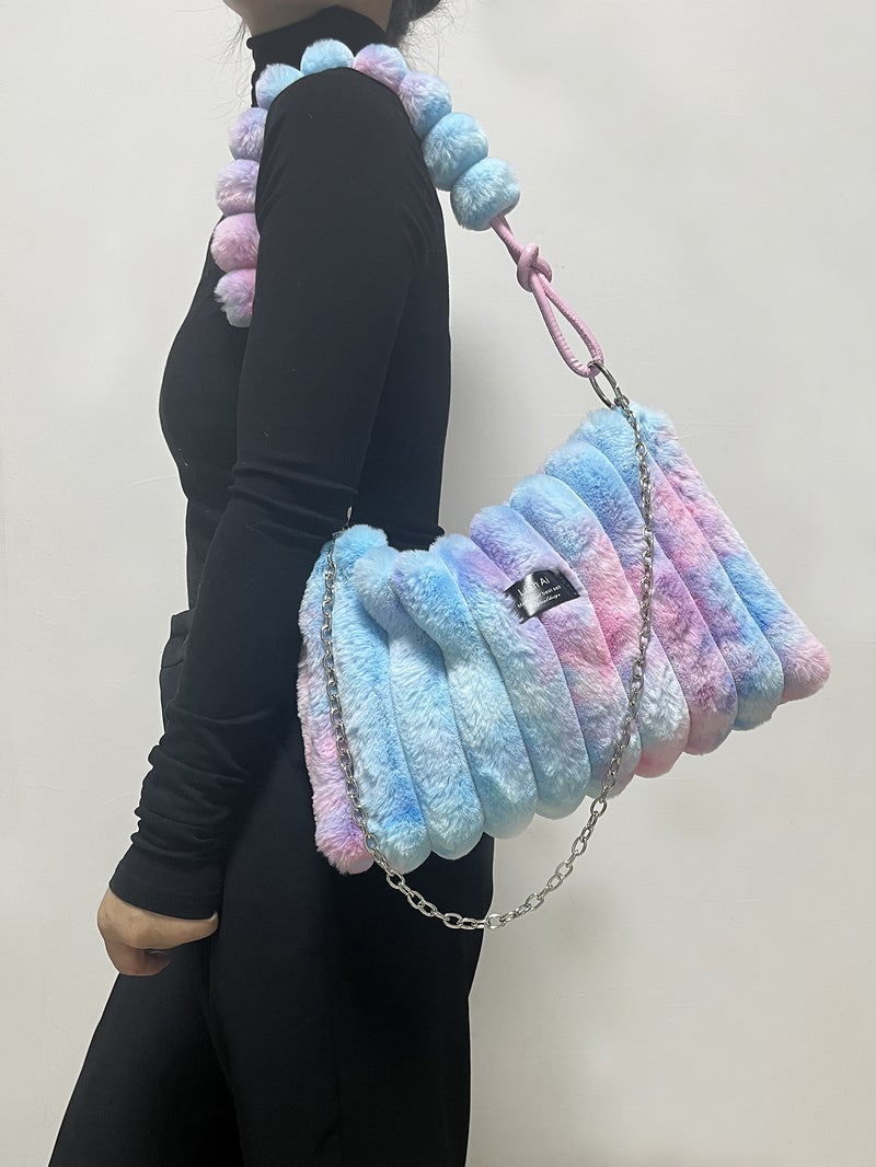 Tie-Dye Plush Bag Satchel Plush Bag Crossbody Bag Single Shoulder Armpit Bag Women'S Large Capacity - Image 1