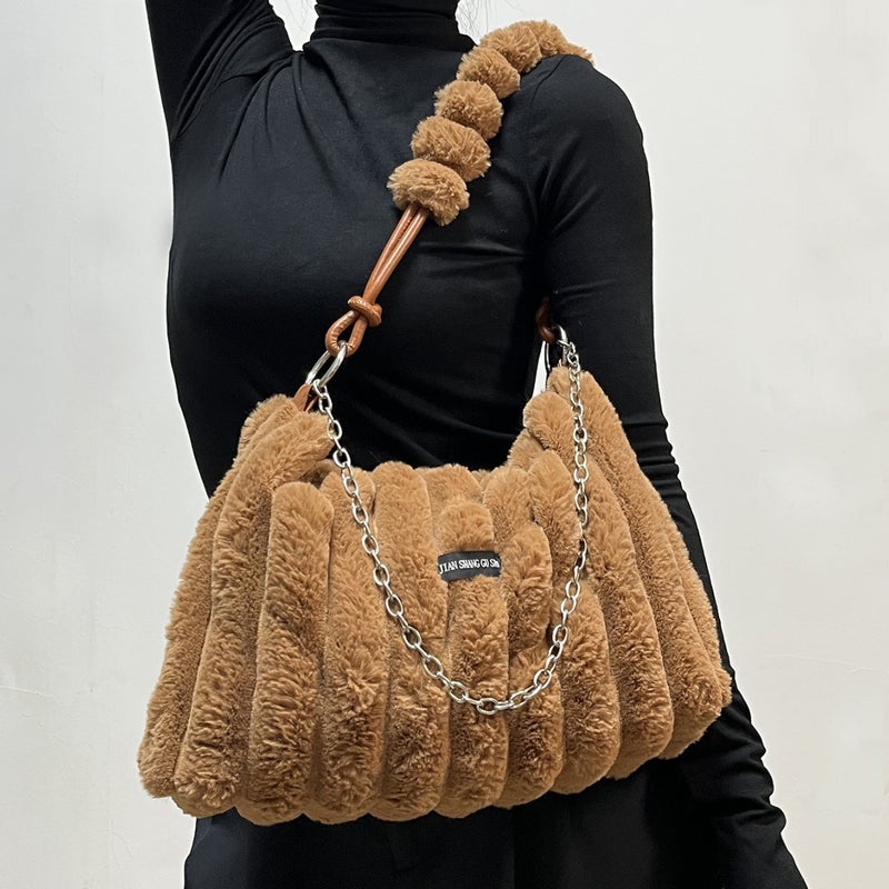 Tie-Dye Plush Bag Satchel Plush Bag Crossbody Bag Single Shoulder Armpit Bag Women'S Large Capacity - Image 3