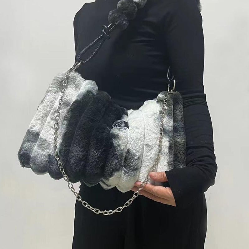 Tie-Dye Plush Bag Satchel Plush Bag Crossbody Bag Single Shoulder Armpit Bag Women'S Large Capacity - Image 5
