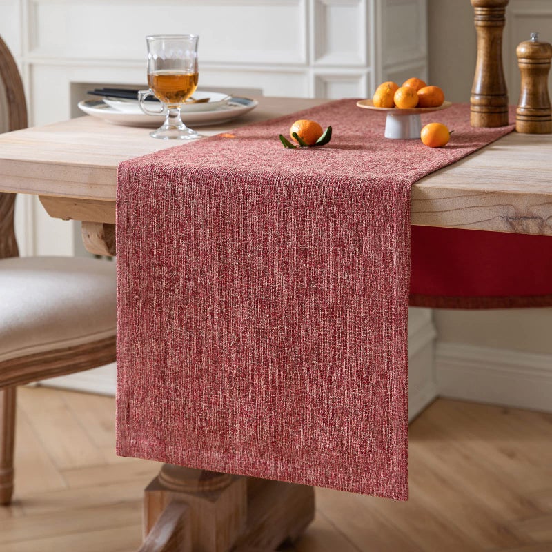 ZeeMart Burlap Style Farmhouse Table Runners 90 Inches Long  Red Rustic Woven Dining Table Runner for Everyday Use  14x90 Inches  Red