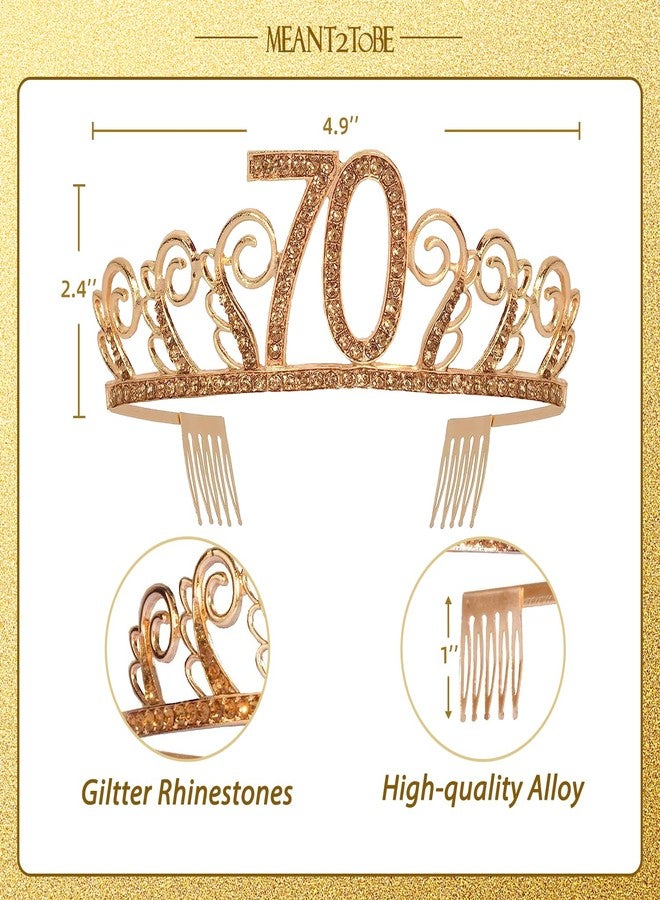 MEANT2TOBE 70th Birthday Sash and Tiara for Women - Fabulous Glitter Sash + Waves Rhinestone Gold Premium Metal Crown for Her, 70th Birthday Gifts Ideas & Party Decorations for Happy Mom & Women - Image 2