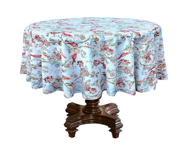 RHF 100 Cotton Round Table CoverRound Tablecloth 90 Inch Diameter Dining Tablecloths for 68 Seater Dining Tables 90 Inch Round Orange Multi Bird