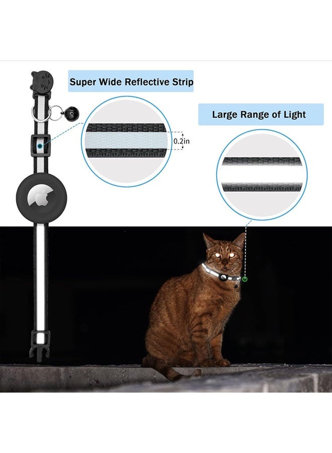 SJet Airtag Cat Collar Breakaway for Dogs Cats, Reflective Kitten Collar with Apple Air Tag Holder and Bell, 0.4 Inches in Width and Lightweight (Black) - Image 4