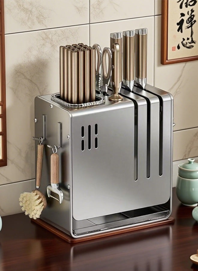 BLOOMING TIME Kitchen Tool/Utensil Storage Rack, Chopstick Holder, Side Hooks, Pull-Out Drip Tray, Countertop Storage Rack, Kitchen Utensil Storage Shelf - Image 1