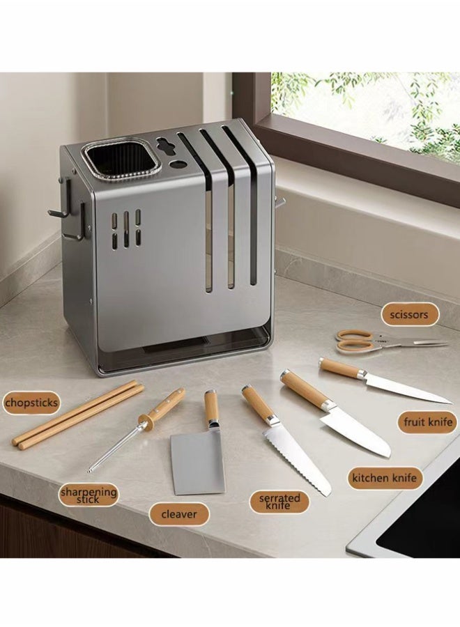 BLOOMING TIME Kitchen Tool/Utensil Storage Rack, Chopstick Holder, Side Hooks, Pull-Out Drip Tray, Countertop Storage Rack, Kitchen Utensil Storage Shelf - Image 5