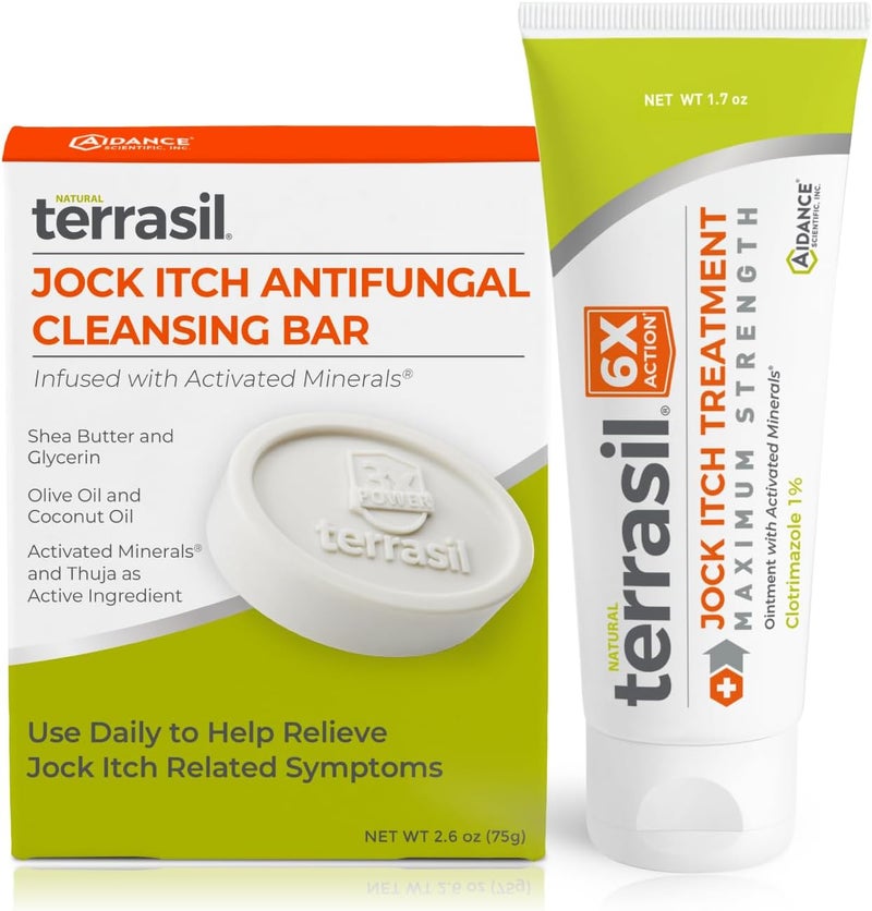 Terrasil Jock Itch Treatment (2-Product Care Kit 1.7 oz Tube & Soap) Jock Itch Antifungal Cream with Clotrimazole, Antifungal Soap - Image 1