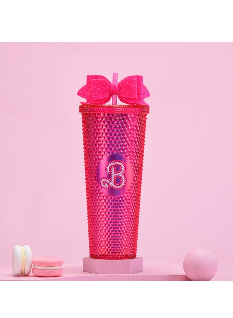 xozgdovg Double sippy cup 710ml transparent transparent rose red F (with two-color diamond)- bow tie 