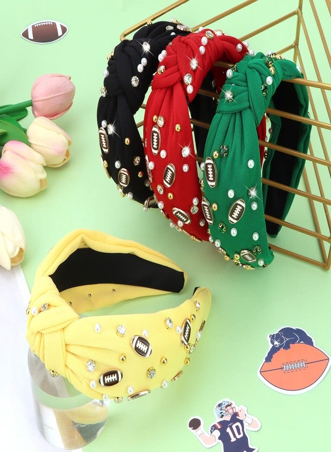 BAHABY Football Headbands for Women Crystal Football Embellished Wide Top Knot Headband for Women Game Day Hair Accessories (Green) - Image 5
