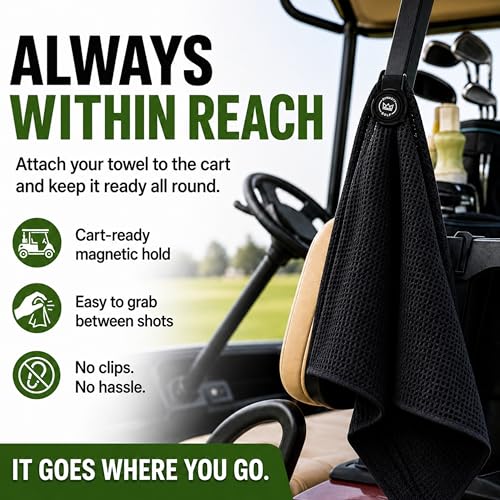 Dynasty Golf Magnetic Golf Towel, 17" x 12.5" Waffle Microfiber Golf Towel with Magnet for Ball and Club Cleaning, Quick Pickup During Play - Image 2