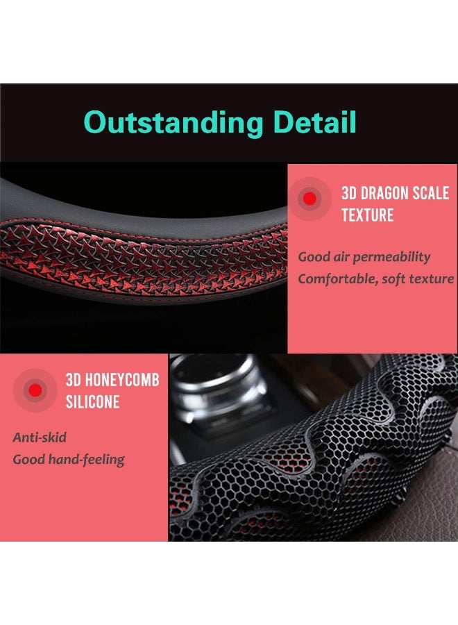 PINCTROT Steering Wheel Cover Great Grip with 3D Honeycomb Anti-Slip Design, Universal 14.5-15 Inch (Wine Red) - Image 3