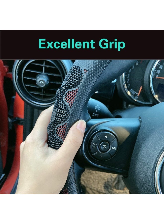 PINCTROT Steering Wheel Cover Great Grip with 3D Honeycomb Anti-Slip Design, Universal 14.5-15 Inch (Wine Red) - Image 4