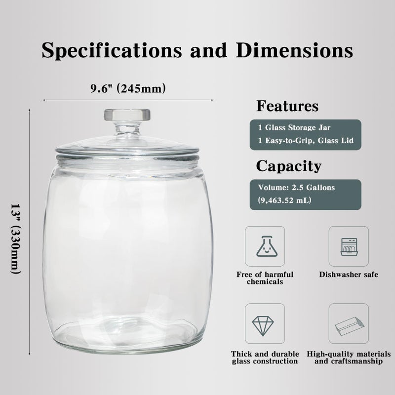 CATPOWER 2.5 Gallon Wide Mouth Glass Storage Jars with Heavy Glass Lids - Large Cookie Jars for Kitchen, Ideal for Flour, Rice, Sugar, Pasta, and Candy - Image 4