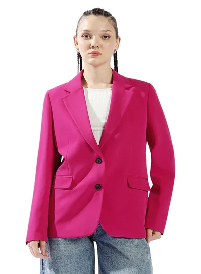 هوبرهولمي بليزر نسائي وردي بوليستر 100% بأزرار مقاس كبير