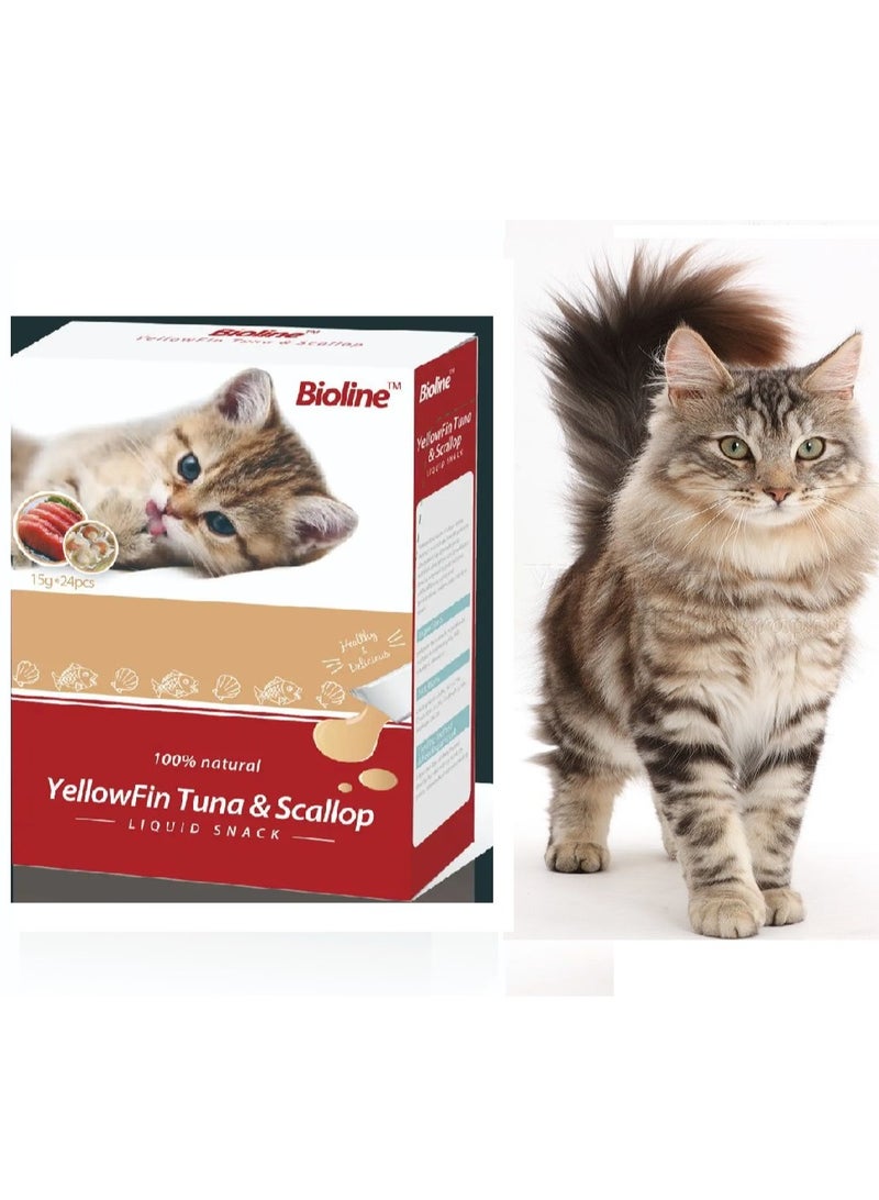 Bioline Yellowfin Tuna With Scallop Liquid Snack For Cats 24X15g