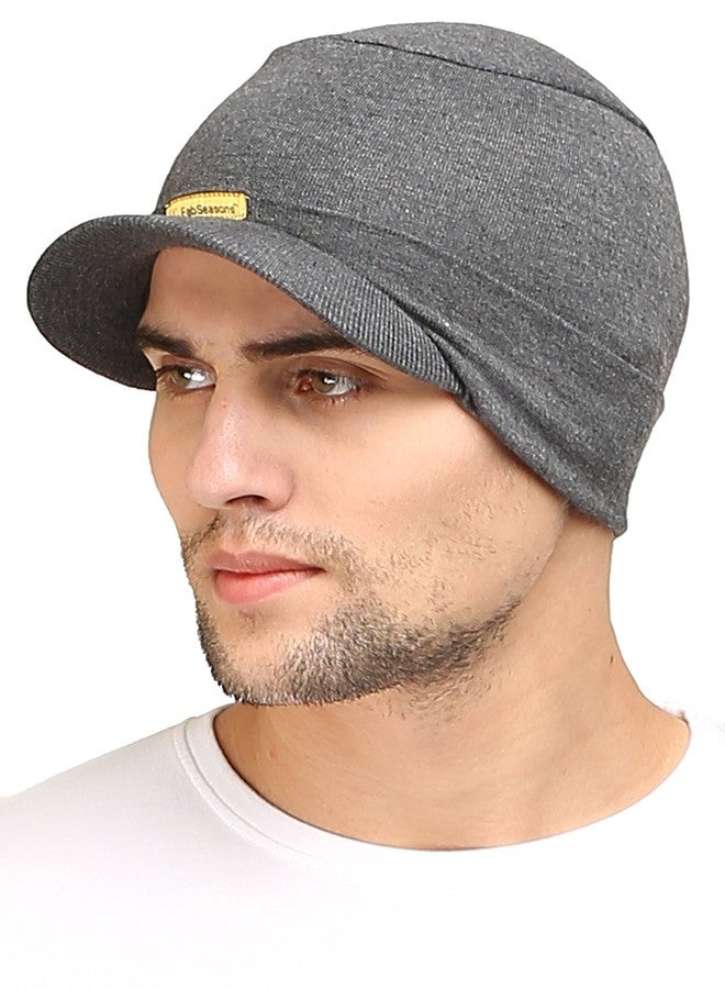 FabSeasons Cotton Skull Cap with Peak, Ideal for All Summer & Winters. Combo Pack of 2 (Blue, Dark Gray) - Image 2
