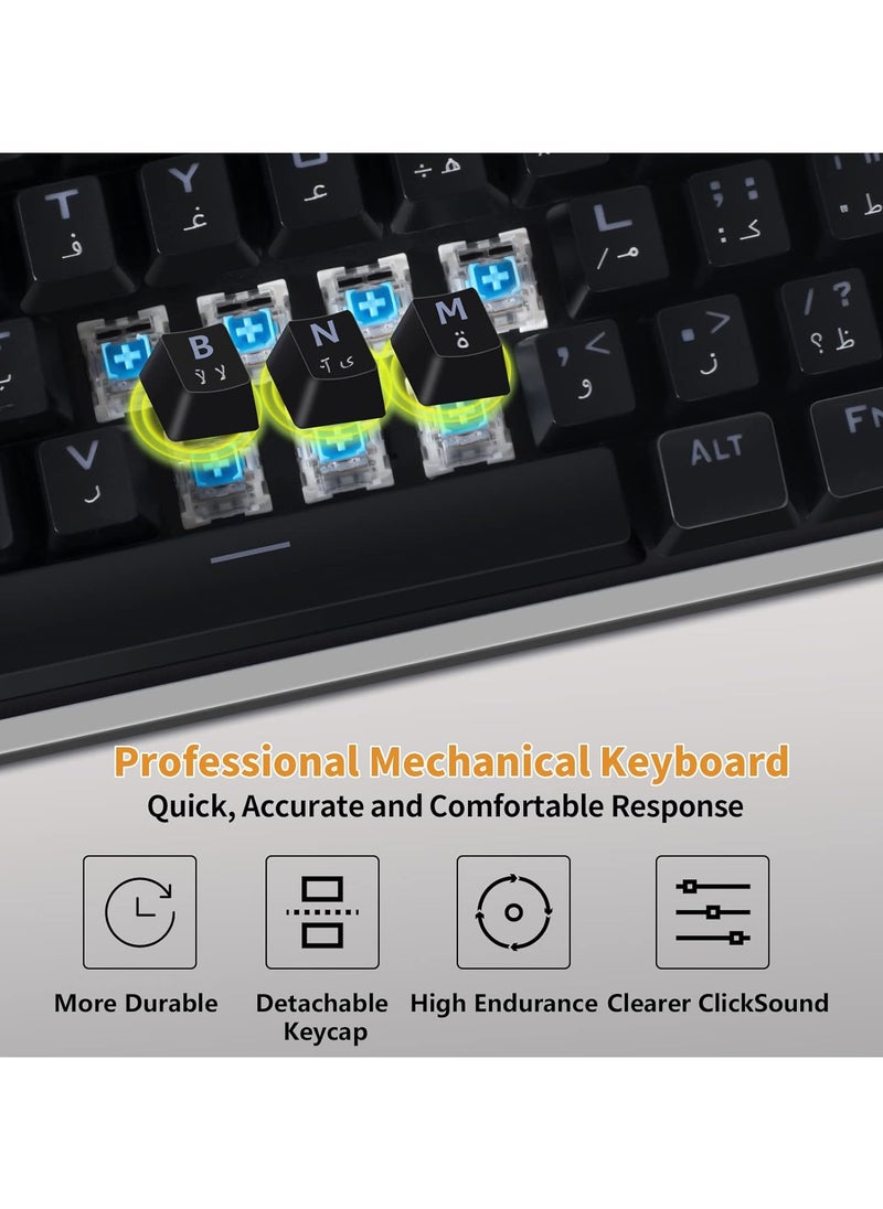 INFOSUN - English Arabic Mechanical Gaming Keyboard with RGB LED Rainbow Backlit, Quick Response USB Wired Waterproof 87 Keys Keyboard for Windows/MacOS/Android PC Gamers - Black /Blue Switch - Image 1