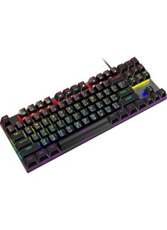 INFOSUN English Arabic Mechanical Gaming Keyboard with RGB LED Rainbow Backlit, Quick Response USB Wired Waterproof 87 Keys Keyboard for Windows/MacOS/Android PC Gamers - Black /Blue Switch  - Image 1