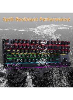 INFOSUN English Arabic Mechanical Gaming Keyboard with RGB LED Rainbow Backlit, Quick Response USB Wired Waterproof 87 Keys Keyboard for Windows/MacOS/Android PC Gamers - Black /Blue Switch  - Image 2