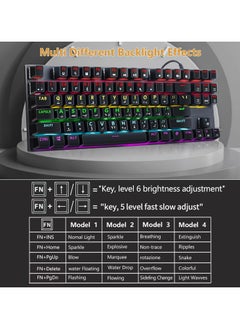 INFOSUN English Arabic Mechanical Gaming Keyboard with RGB LED Rainbow Backlit, Quick Response USB Wired Waterproof 87 Keys Keyboard for Windows/MacOS/Android PC Gamers - Black /Blue Switch  - Image 5
