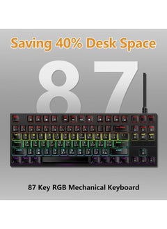 INFOSUN English Arabic Mechanical Gaming Keyboard with RGB LED Rainbow Backlit, Quick Response USB Wired Waterproof 87 Keys Keyboard for Windows/MacOS/Android PC Gamers - Black /Blue Switch  - Image 4