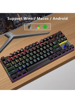 INFOSUN English Arabic Mechanical Gaming Keyboard with RGB LED Rainbow Backlit, Quick Response USB Wired Waterproof 87 Keys Keyboard for Windows/MacOS/Android PC Gamers - Black /Blue Switch  - Image 3
