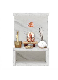 Modern Wooden Mandir, Temple with Single Open Shelf for Storage Pooja Essentials Sturdy Steel Legs Ideal for Home, Office, Temple - White Levanto Marble