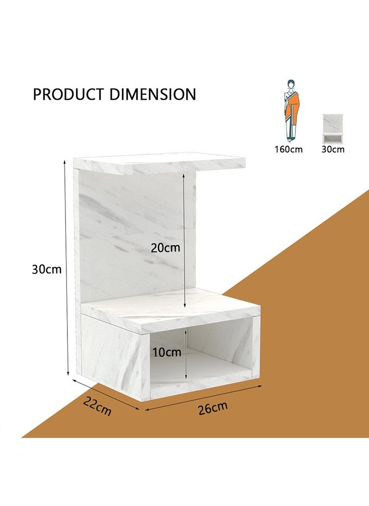 Mahmayi - Modern Wooden Mandir, Temple with Single Open Shelf for Storage Pooja Essentials Sturdy Steel Legs Ideal for Home, Office, Temple - White Levanto Marble - Image 1