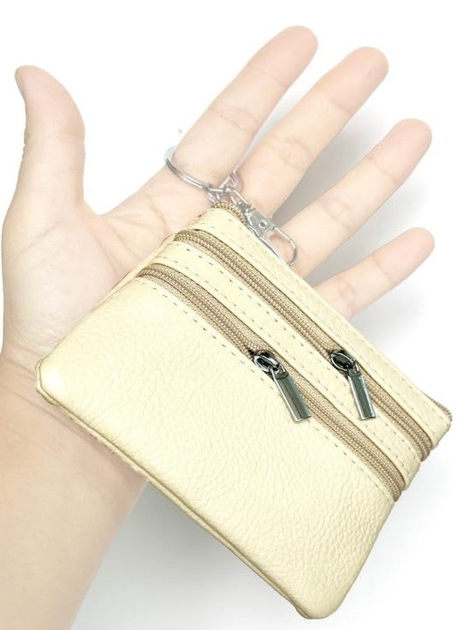 آي تولاي محفظة صغيرة من الجلد الطبيعي من iToolai، مزودة بسحاب وسلسلة مفاتيح للنساء (3.54 × 4.33 بوصة، بيج) - Image 4