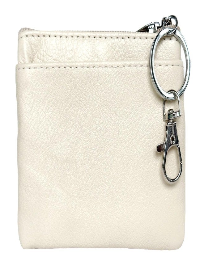 آي تولاي محفظة صغيرة من الجلد الطبيعي من iToolai، مزودة بسحاب وسلسلة مفاتيح للنساء (3.54 × 4.33 بوصة، بيج) - Image 3