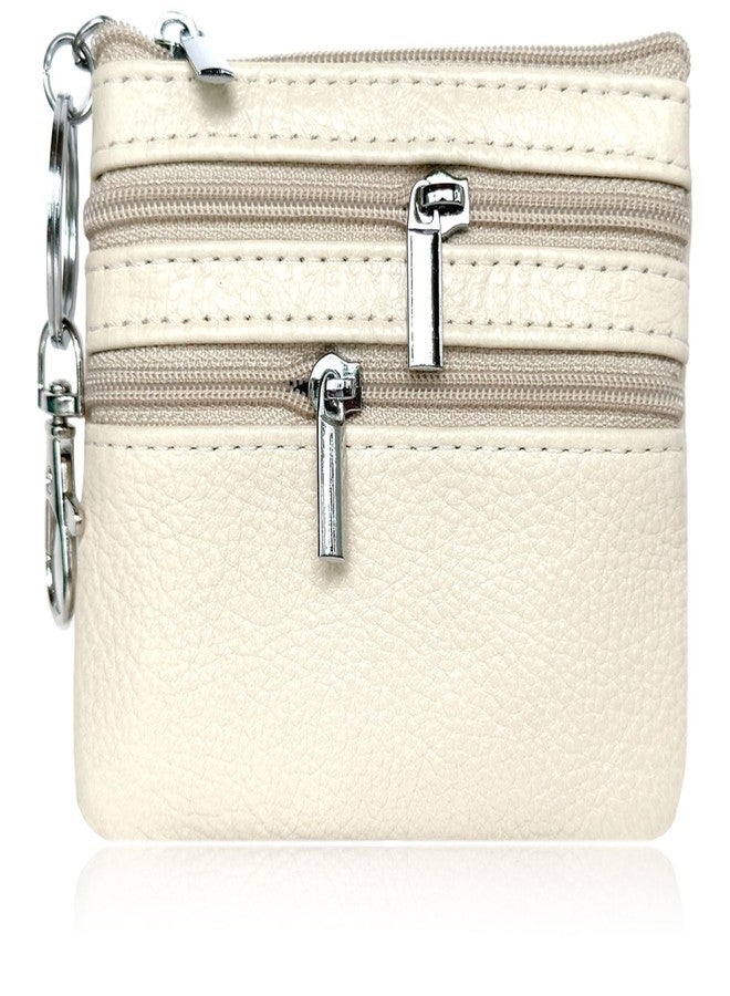 آي تولاي محفظة صغيرة من الجلد الطبيعي من iToolai، مزودة بسحاب وسلسلة مفاتيح للنساء (3.54 × 4.33 بوصة، بيج) - Image 1