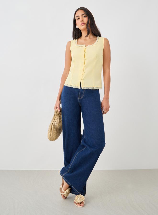 Styli Styli Lace Trim Square Neck Buttoned Top  - Image 2