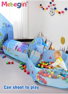 MEBEGIN 3pc Kids Play Tent for Kids with Ball Pit Basketball Hoop, Crawl Tunnel, Princess Tents for Toddlers, Baby Sea World Playhouse Toys, Boys Girls Indoor Outdoor Play House, Perfect Kid's Gifts Blue  - Image 4