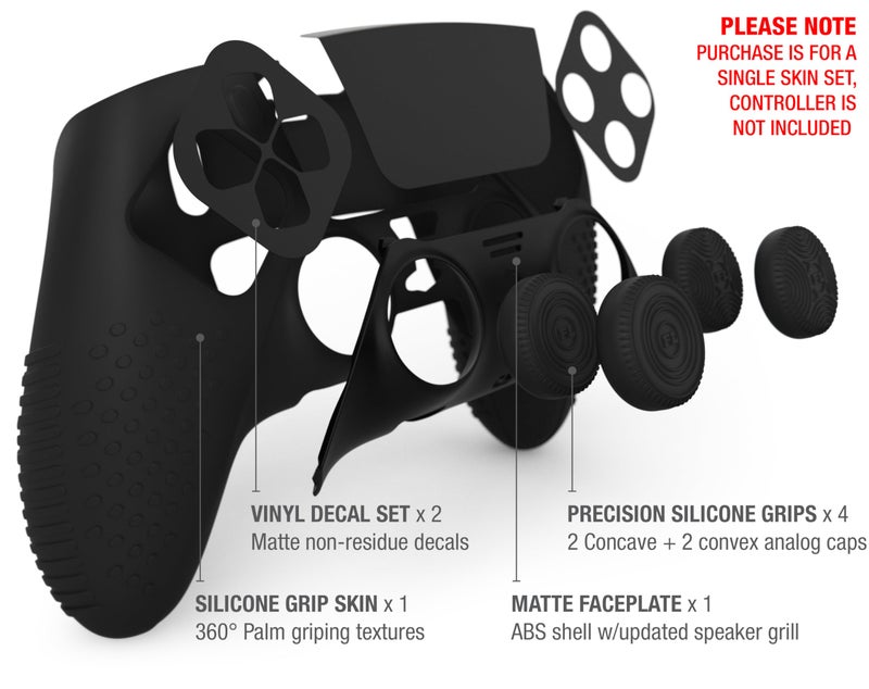 Foamy Lizard Eclipse PS5 Edge Controller Skin Combo Set | Dock Compatible, Protector Decals, Anti-Slip Soft Gel Silicone Cover, Faceplate Shell & Thumb Grips for PlayStation 5 DualSense Edge (Black) - Image 3