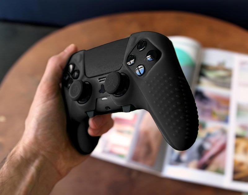 Foamy Lizard Eclipse PS5 Edge Controller Skin Combo Set | Dock Compatible, Protector Decals, Anti-Slip Soft Gel Silicone Cover, Faceplate Shell & Thumb Grips for PlayStation 5 DualSense Edge (Black) - Image 5