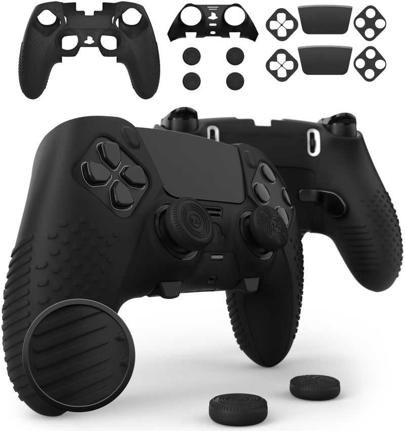 Foamy Lizard Eclipse PS5 Edge Controller Skin Combo Set | Dock Compatible, Protector Decals, Anti-Slip Soft Gel Silicone Cover, Faceplate Shell & Thumb Grips for PlayStation 5 DualSense Edge (Black) - Image 1