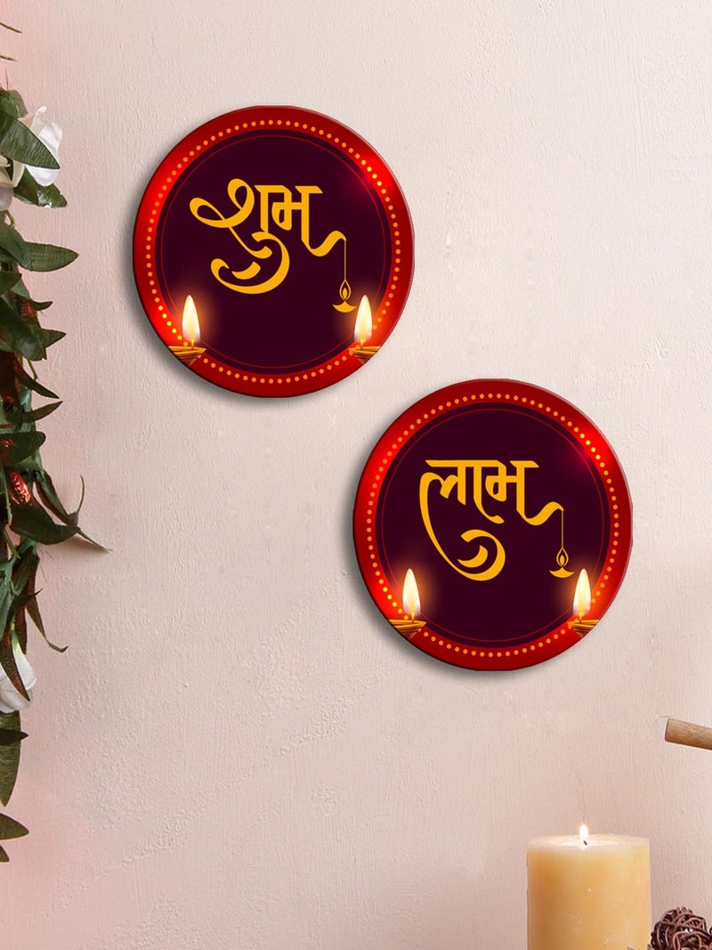 999Store Round shubh labh with Dipak Art Diwali puja and Door Entrance Wall Hanging shubh labh Wall Stickers(SLP008) - Image 1