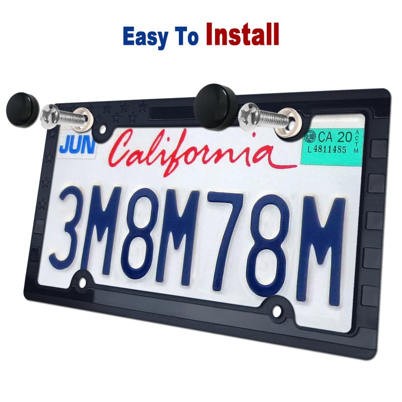 FBJTDQ Black American Flag License Plate Frames- Patriotic USA Stars and Stripes Flag Plastic Car Tag Cover Holder with Mount Screws Caps for Truck/SUV, Auto Accessories for Veterans Military - Image 3