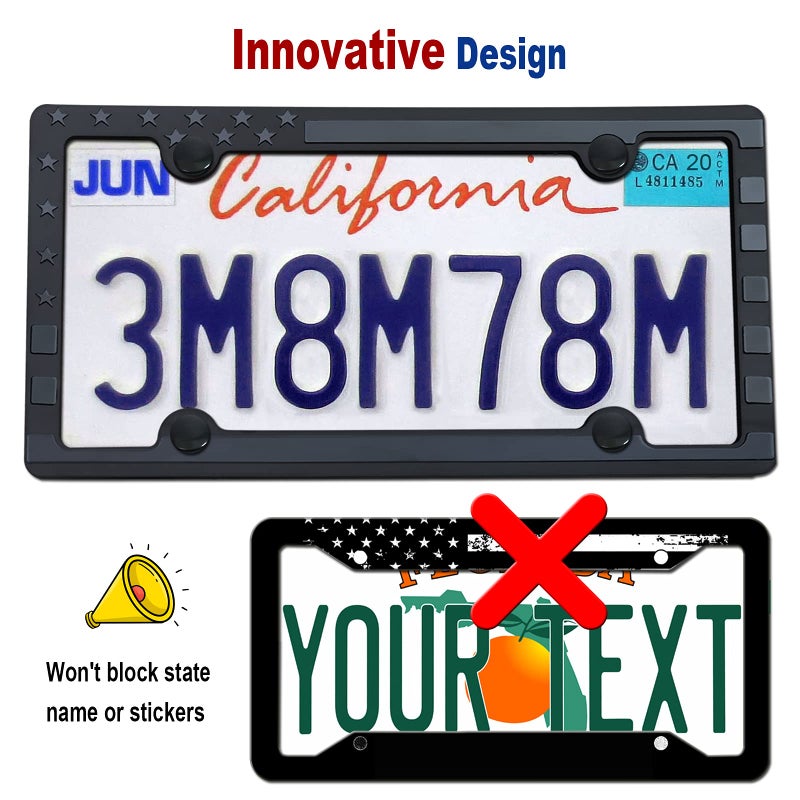 FBJTDQ Black American Flag License Plate Frames- Patriotic USA Stars and Stripes Flag Plastic Car Tag Cover Holder with Mount Screws Caps for Truck/SUV, Auto Accessories for Veterans Military - Image 4